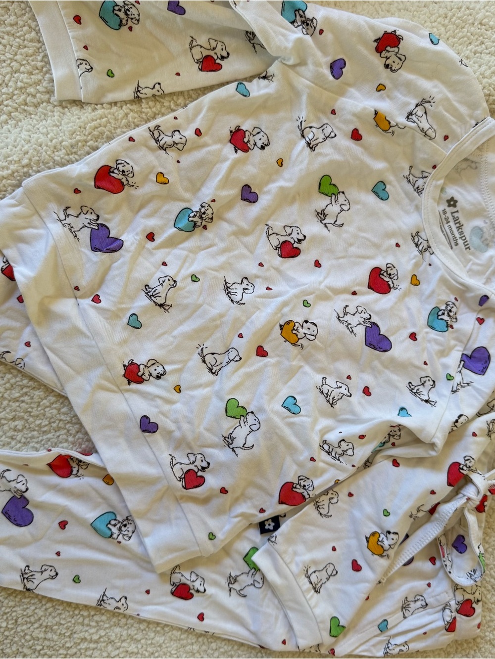 Larkspur Kids White Puppy Heart Print Pajama Set joggers long sleeve New 18-24